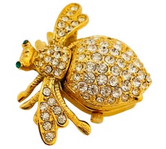 Vintage JOAN RIVERS gold rhinestone designer runway brooch watch