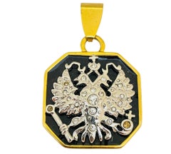 Vintage JOAN RIVERS gold rhinestone enamel eagle designer runway necklace