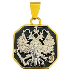 Vintage JOAN RIVERS gold rhinestone enamel eagle designer runway necklace
