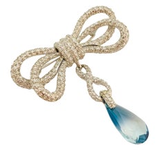 Vintage JOAN RIVERS signed bow silver rhinestone designer runway brooch
