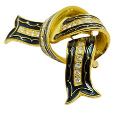 Vintage JOAN RIVERS signed gold enamel rhinestones designer brooch