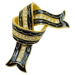 Vintage JOAN RIVERS signed gold enamel rhinestones designer brooch