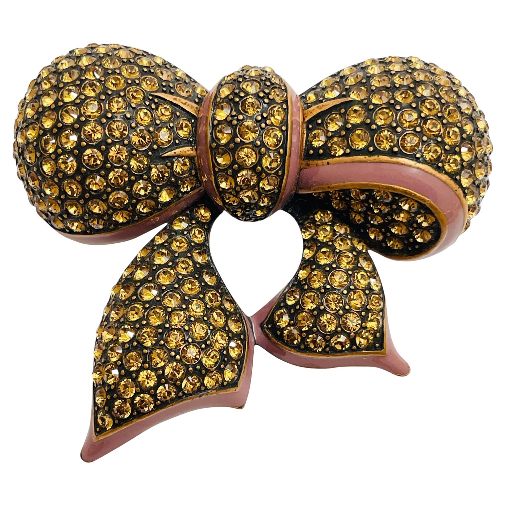 Vintage JOAN RIVERS signed gold rhinestone massive bow designer brooch