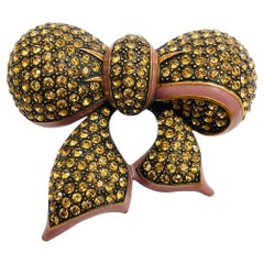Vintage JOAN RIVERS signed gold rhinestone massive bow designer brooch