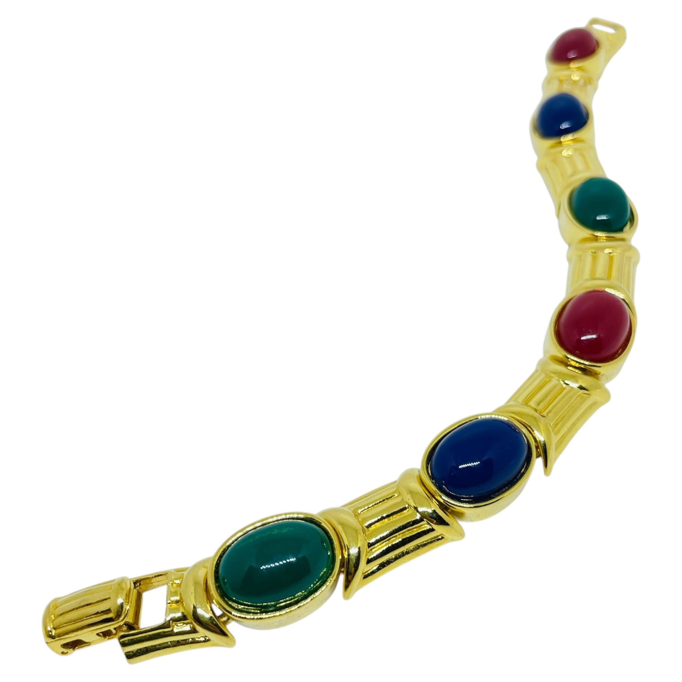 Vintage JOAN RIVERS signed gold tone jewel royal glass cabs designer bracelet For Sale