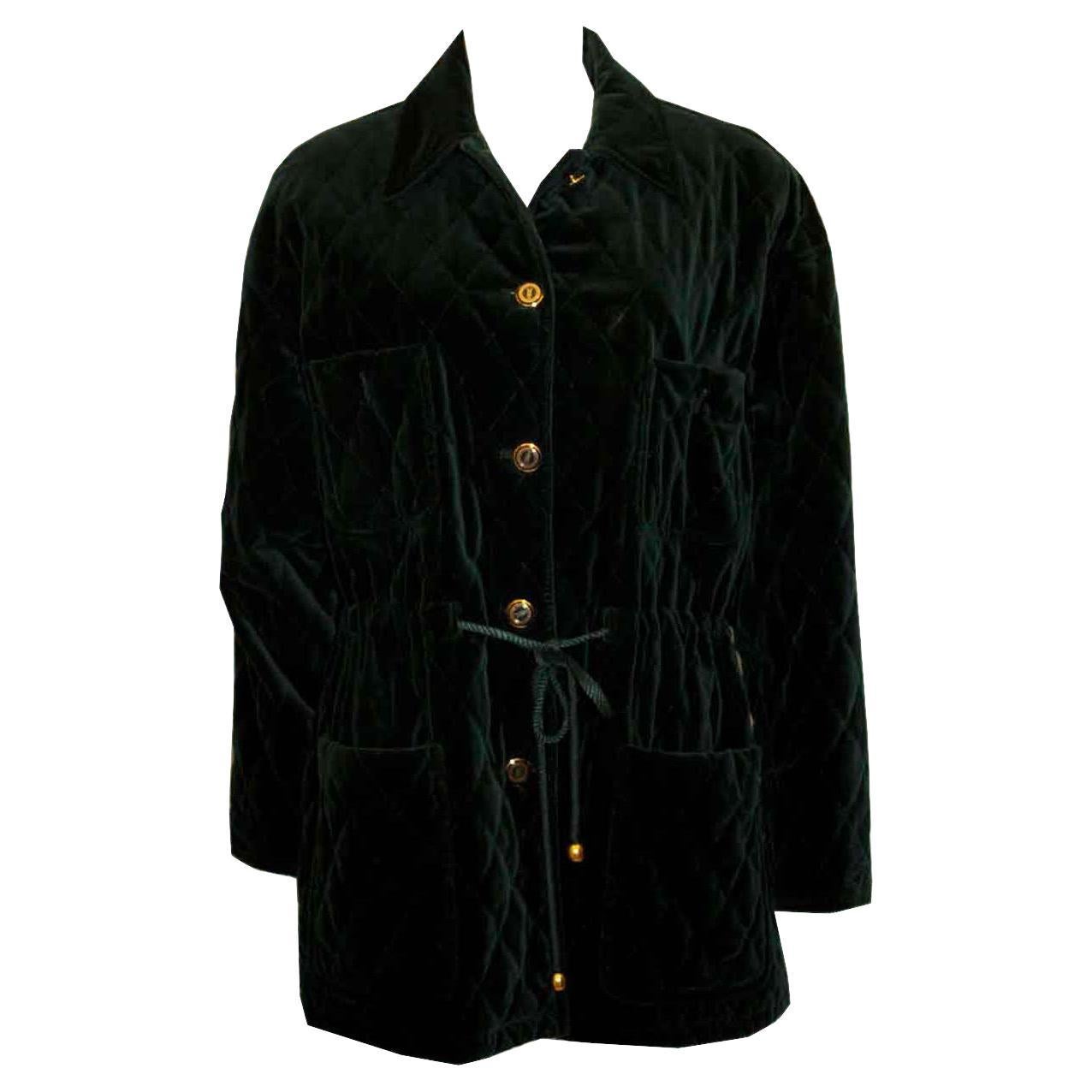 Vintage Jobis Green Velvet Quilted Jacket For Sale