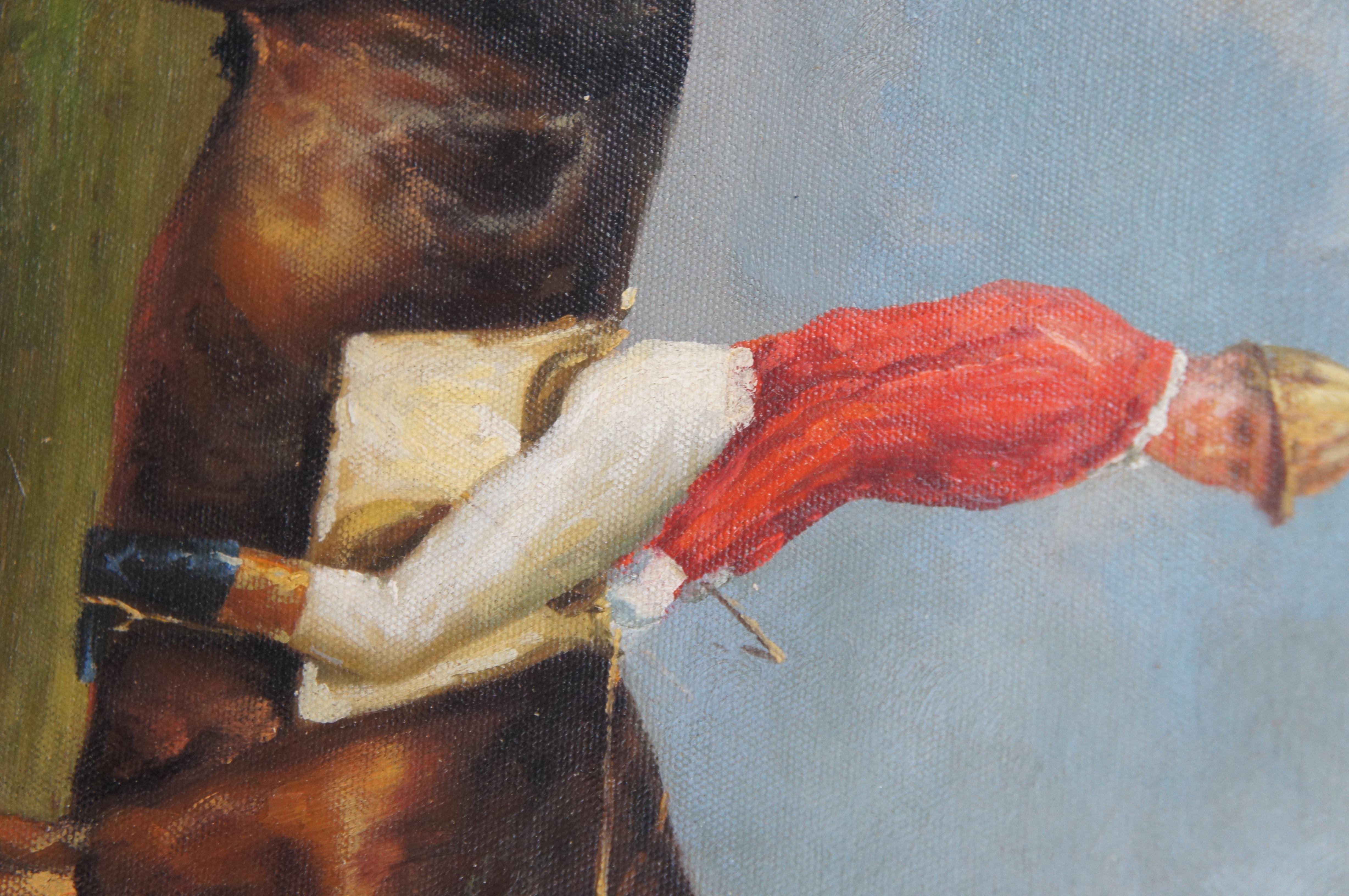 Vintage Jockey on Race Horse Oil Painting on Canvas Equestrian Rowley Mile 30
