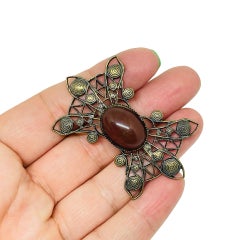 Vintage JODY signed bronze gold tone glass stone designer brooch