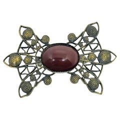 Vintage JODY signed bronze gold tone glass stone designer brooch