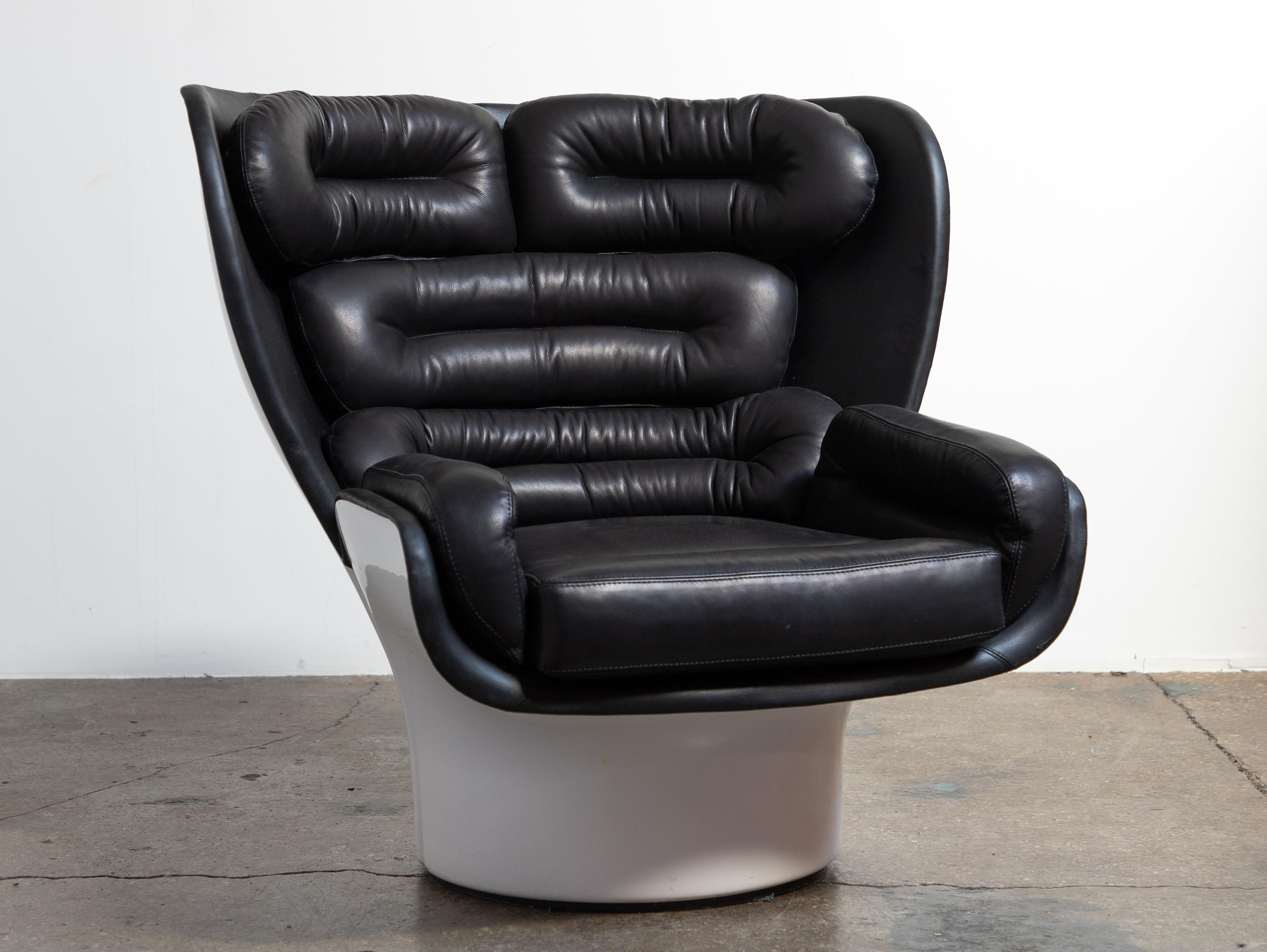 Space Age Vintage Joe Colombo Elda Chair, Comfort Fratelli Longhi, Black Leather For Sale