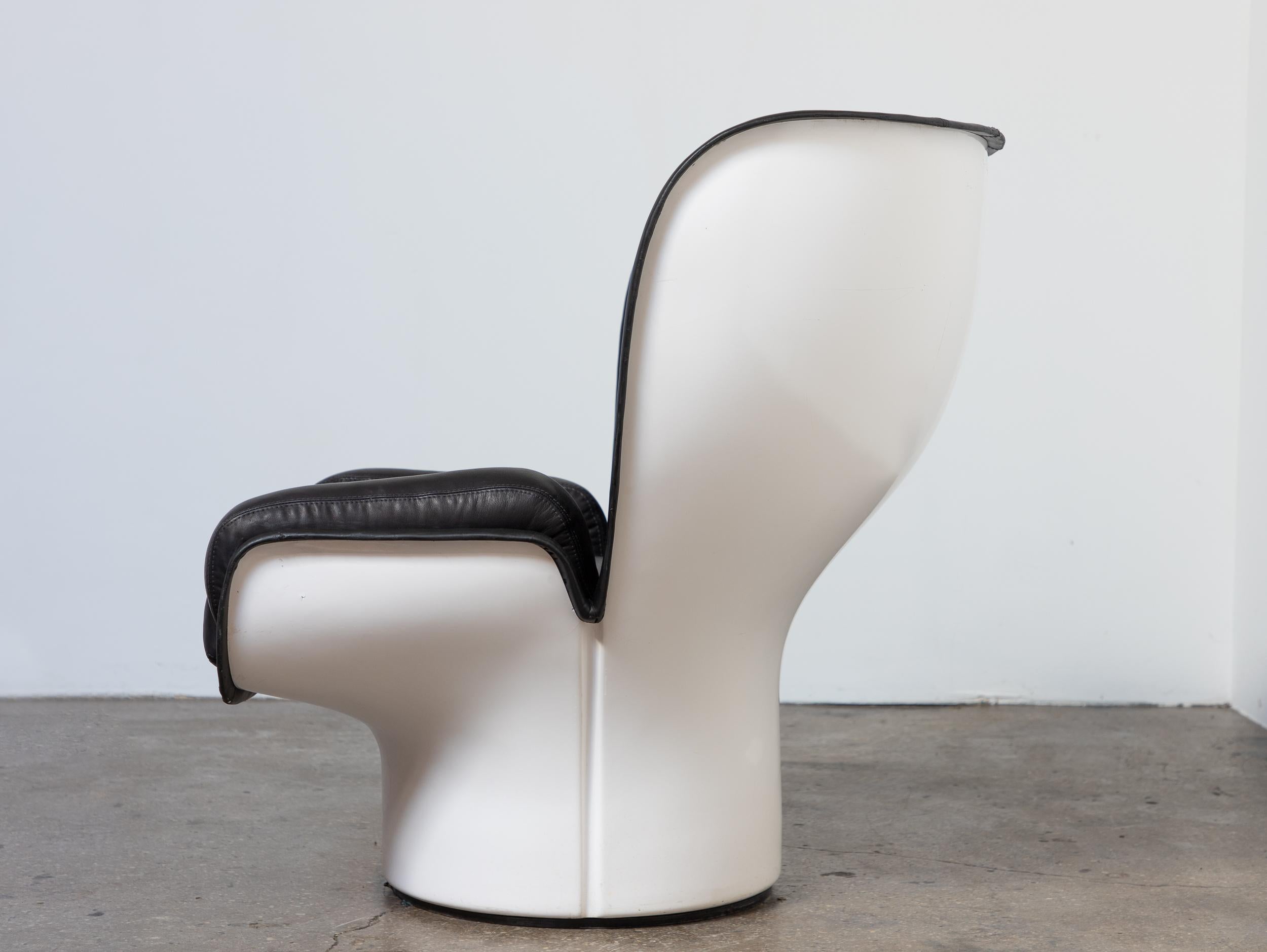 20th Century Vintage Joe Colombo Elda Chair, Comfort Fratelli Longhi, Black Leather For Sale