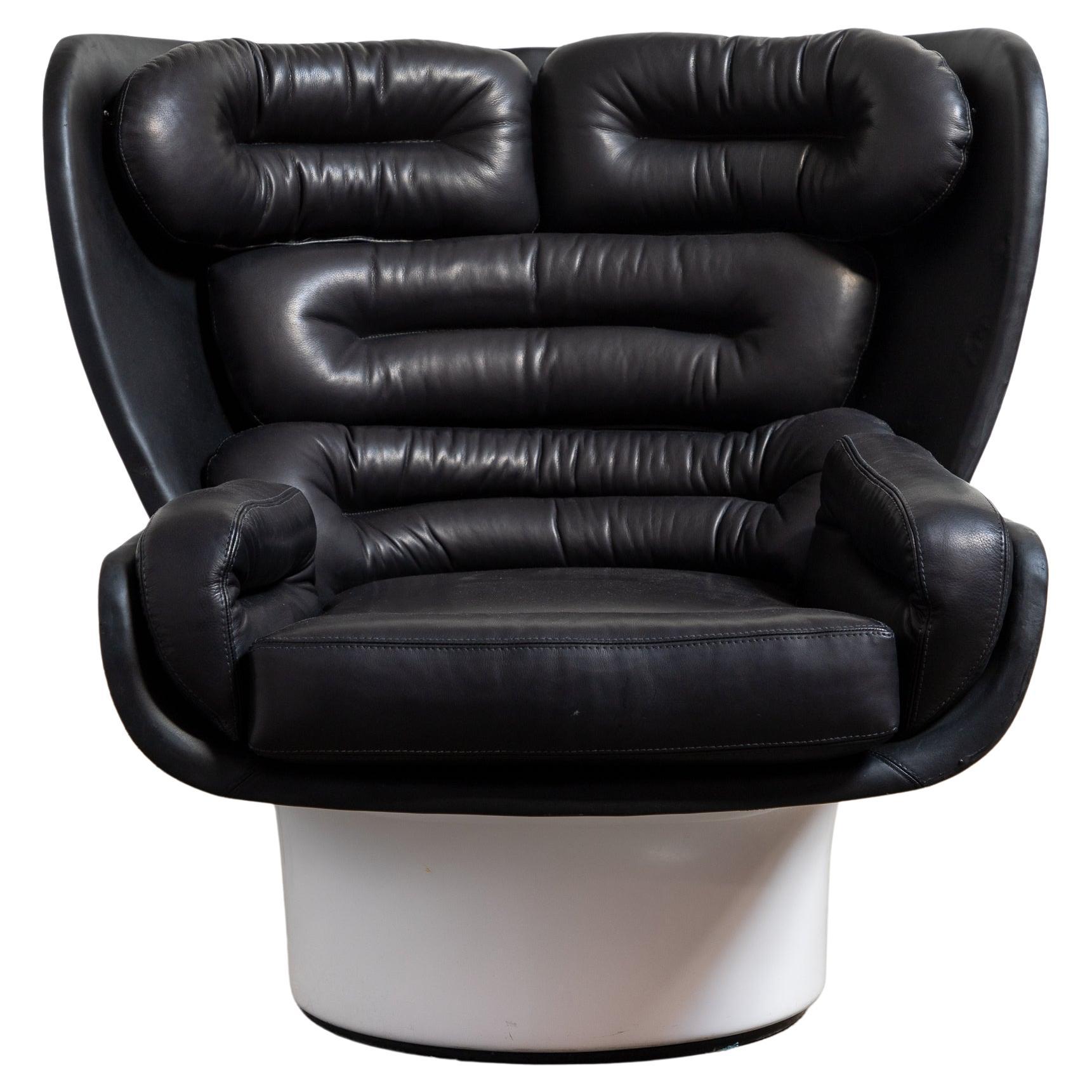 Vintage Joe Colombo Elda Chair, Comfort Fratelli Longhi, Black Leather
