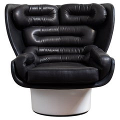 Vintage Joe Colombo Elda Chair, Comfort Fratelli Longhi, Black Leather