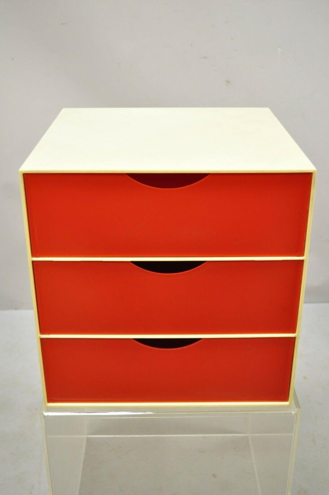 Vintage Joe Colombo Palaset Style Plastic Red 3 Drawer Cube 'A' 4