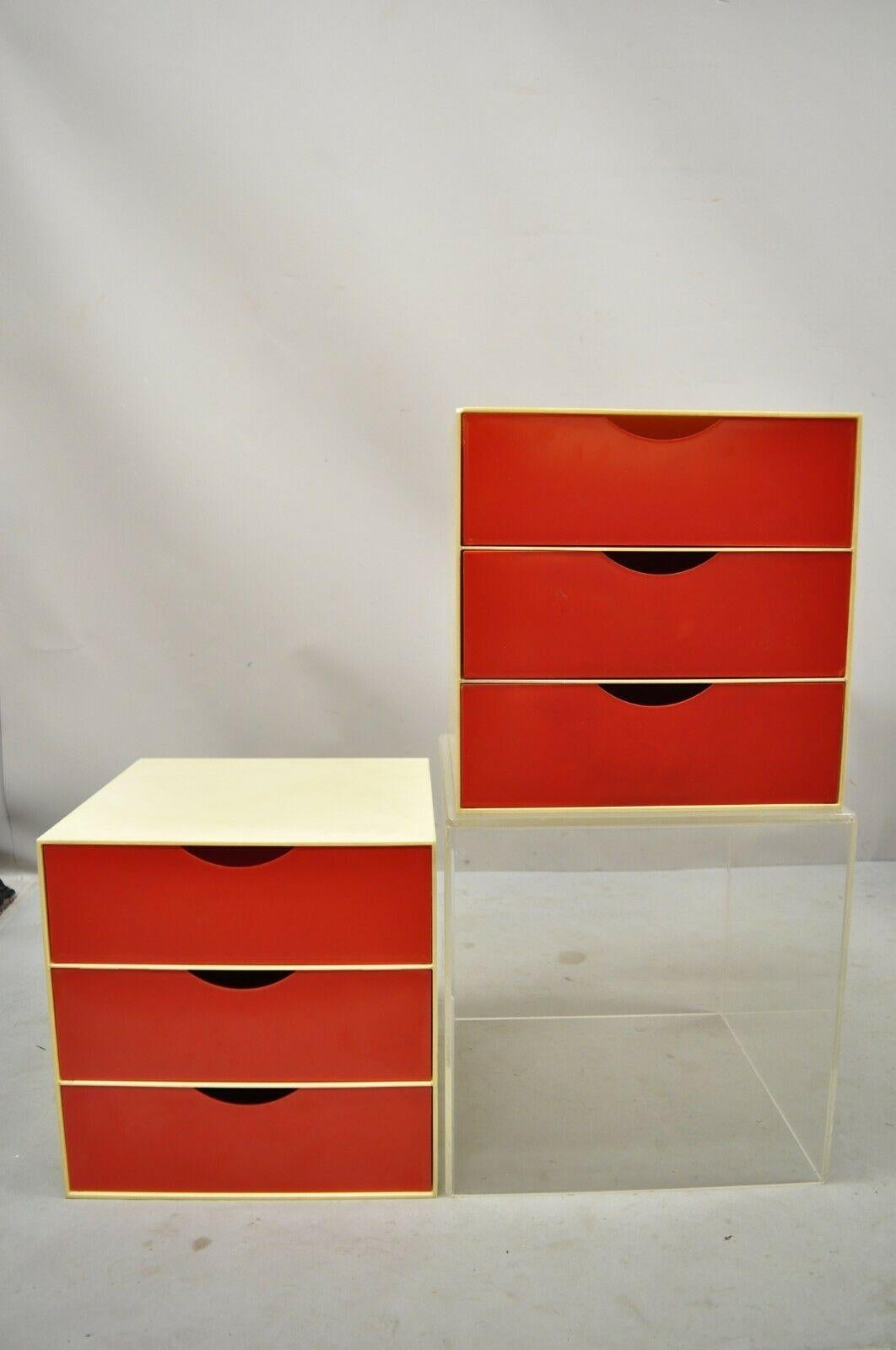 Vintage Joe Colombo Palaset Style Plastic Red 3 Drawer Cube 'A' 5