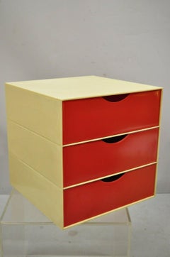 Vintage Joe Colombo Palaset Style Plastic Red 3 Drawer Cube 'A'