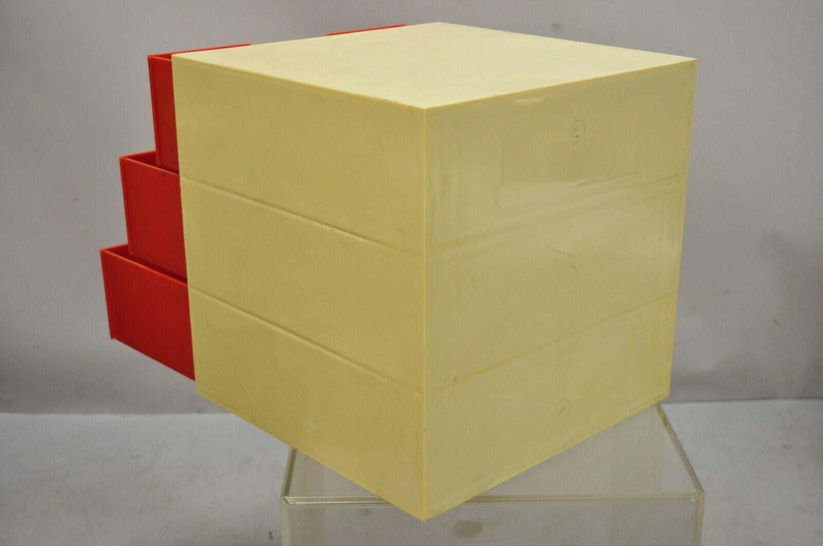 20th Century Vintage Joe Colombo Palaset Style Plastic Red 3 Drawer Cube 'A'