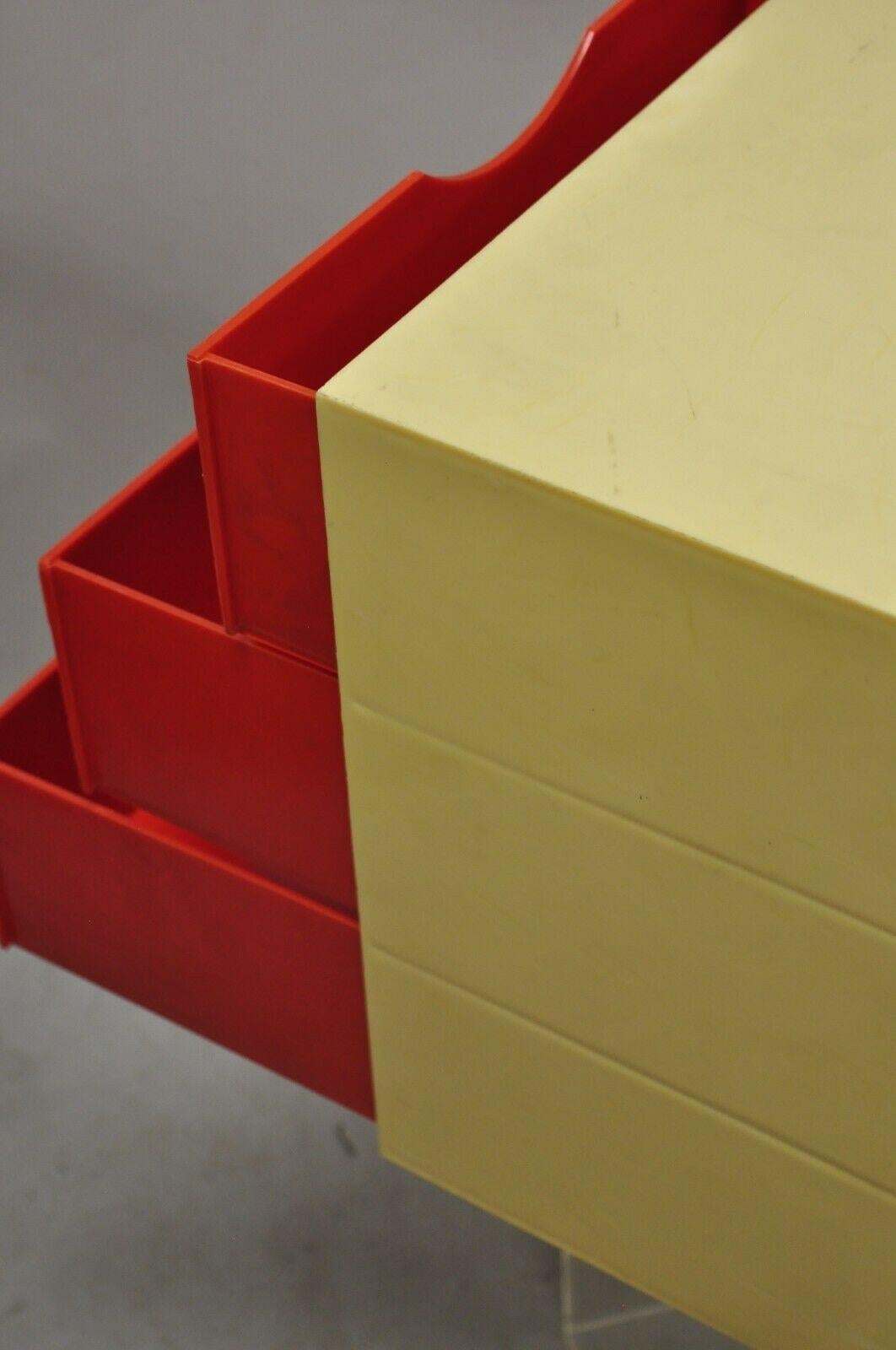 Vintage Joe Colombo Palaset Style Plastic Red 3 Drawer Cube 'A' 1