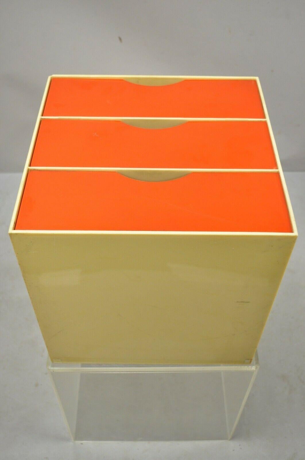 Vintage Joe Colombo Palaset Style Plastic Red 3 Drawer Cube 'B' 5