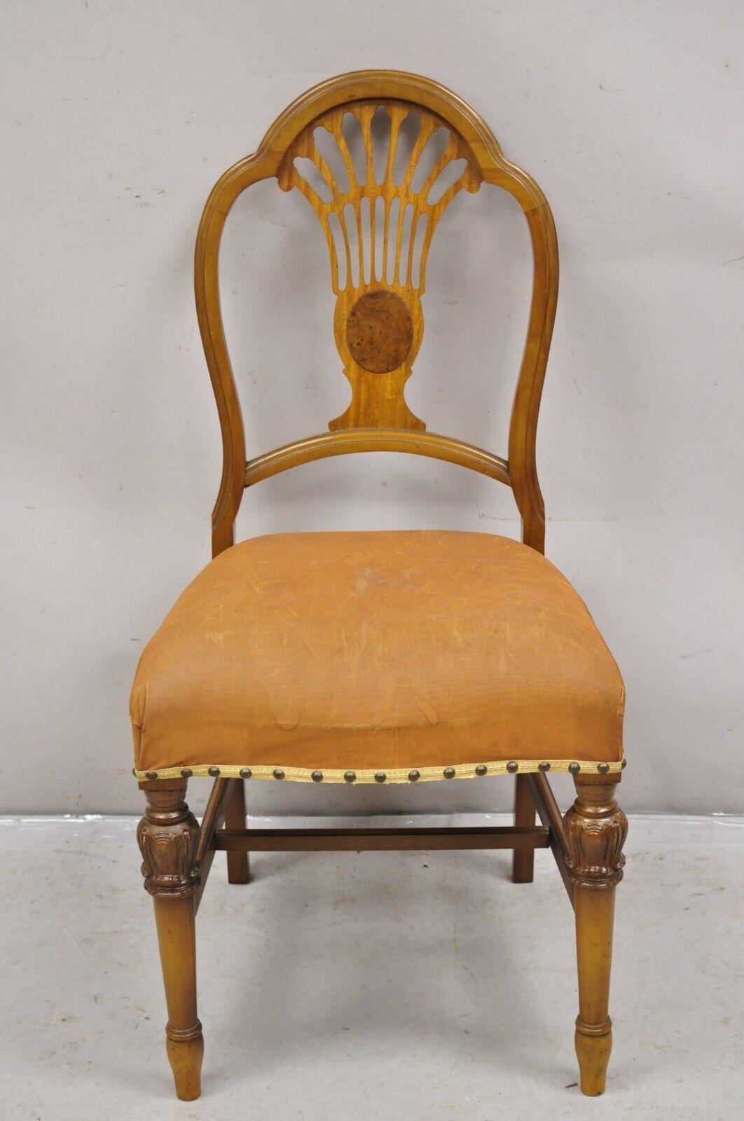 Vintage Joerns Bros Art Deco Walnut Fan Back Vanity Side Chair. Circa Early 20th Century. Measurements: 37