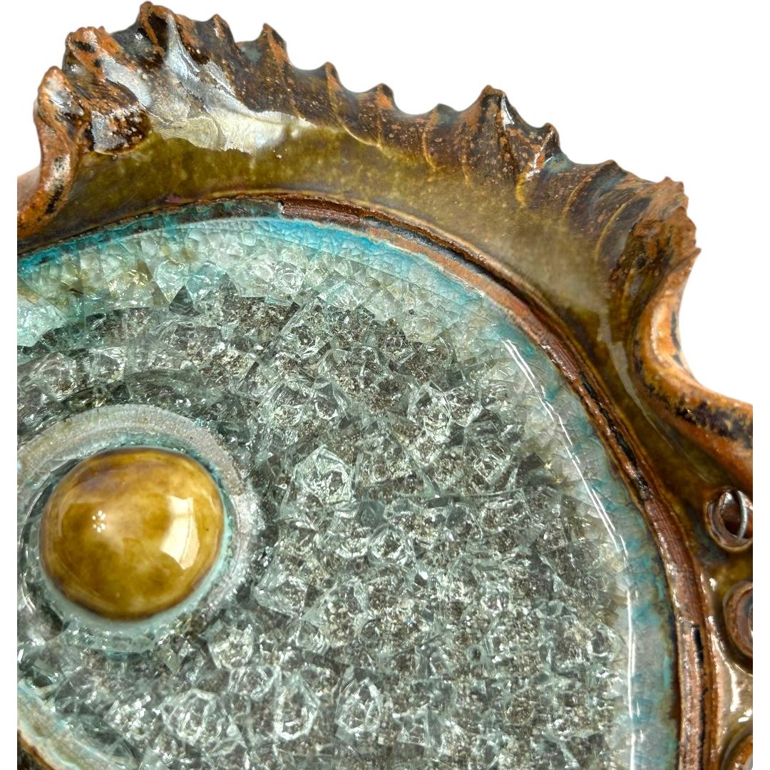 Hand-Crafted Vintage John Cheer Studio Clay Pottery Glass Fused Glazed Wall Art ~ Signed For Sale