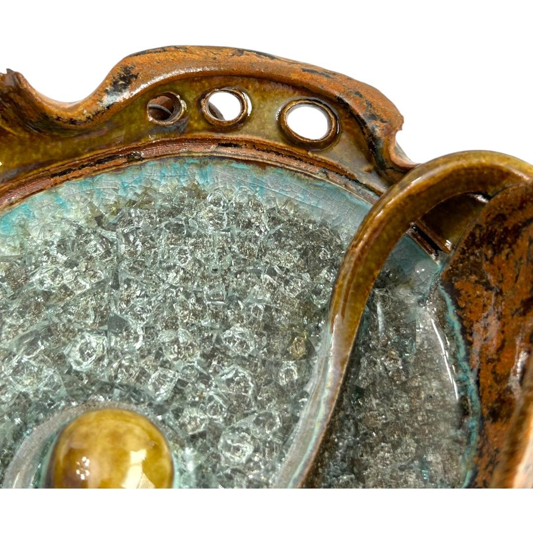 Vintage John Cheer Studio Clay Pottery Glass Fused Glazed Wall Art ~ Signed In Good Condition For Sale In Naples, FL