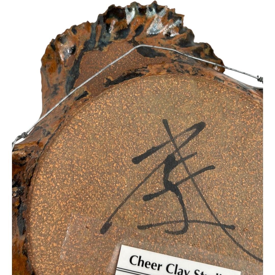 Vintage John Cheer Studio Clay Pottery Glass Fused Glazed Wall Art ~ Signed For Sale 3