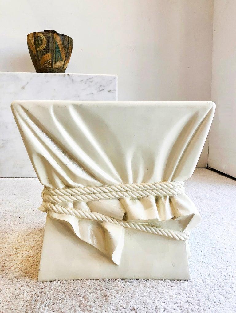 Vintage John Dickenson Style Draped Rope Drinks Side Table, Lacquered Fiberglass

Offered for sale is a winter-white lacquered fiberglass 