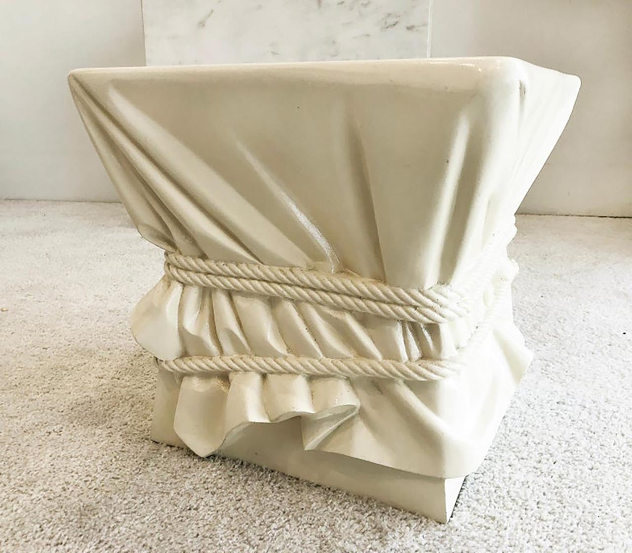 Mid-Century Modern Vintage John Dickenson Style Draped Rope Drinks Side Table, Lacquered Fiberglass