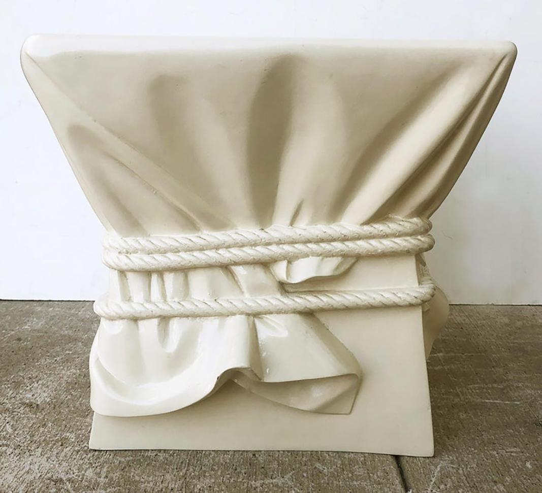 Vintage John Dickenson Style Draped Rope Drinks Side Table, Lacquered Fiberglass In Good Condition In Miami, FL