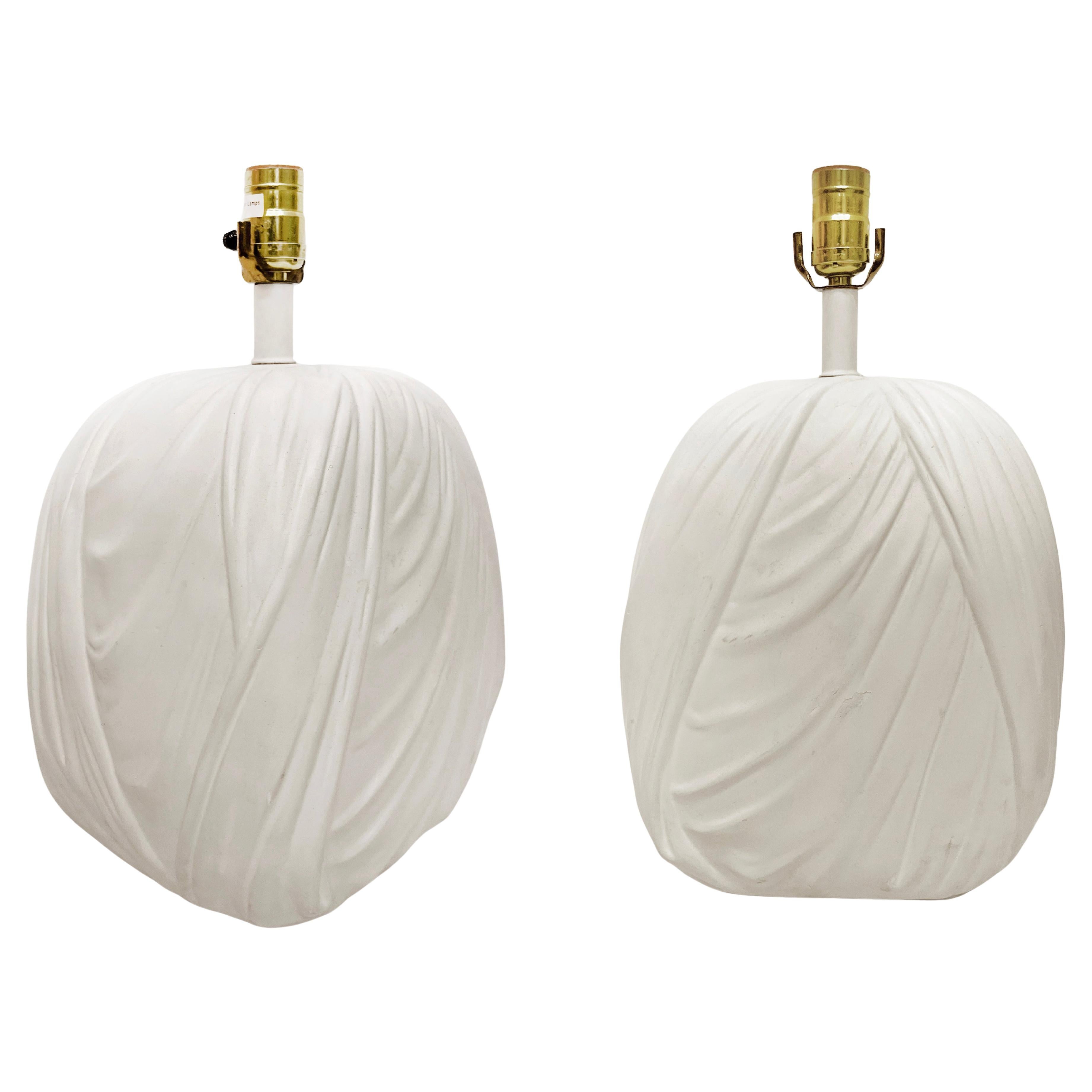 Vintage John Dickinson Style Draped Plaster Table lamps, Pair