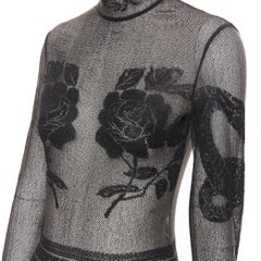 vintage JOHN GALLIANO 1997 Runway Tattoo intarsia black lurex sheer bodysuit  M