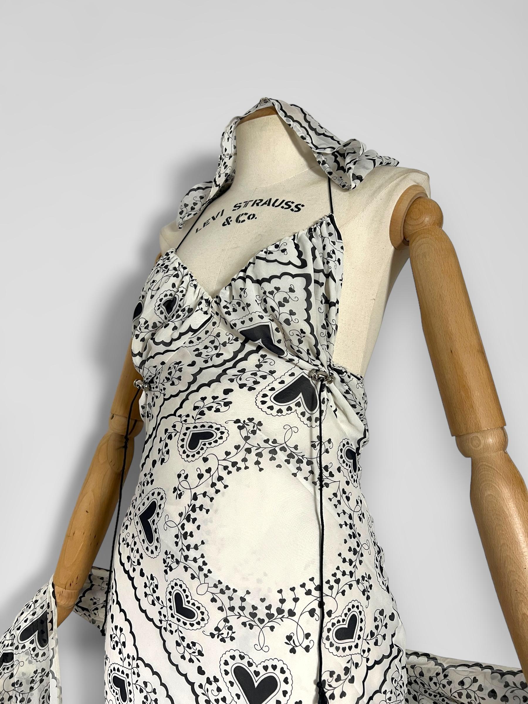 Women's Vintage John Galliano 2002 Bandana heart print hooded silk dress For Sale