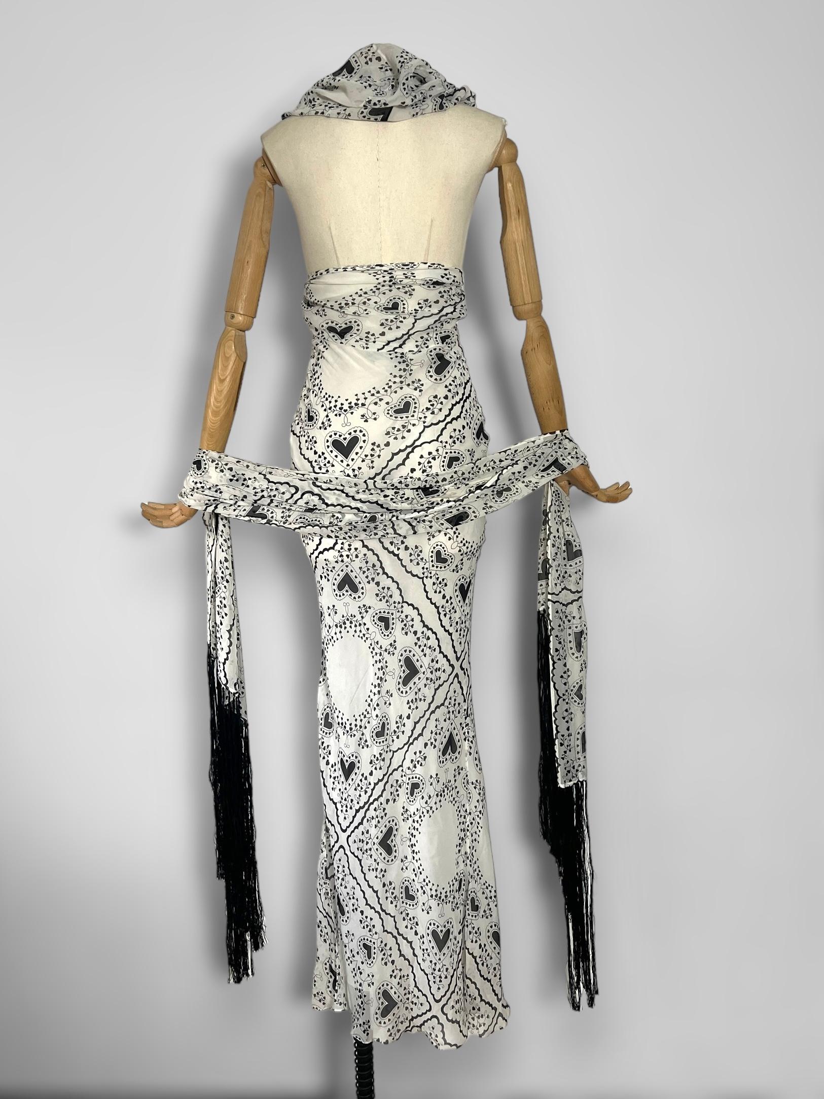 Vintage John Galliano 2002 Bandana heart print hooded silk dress For Sale 1