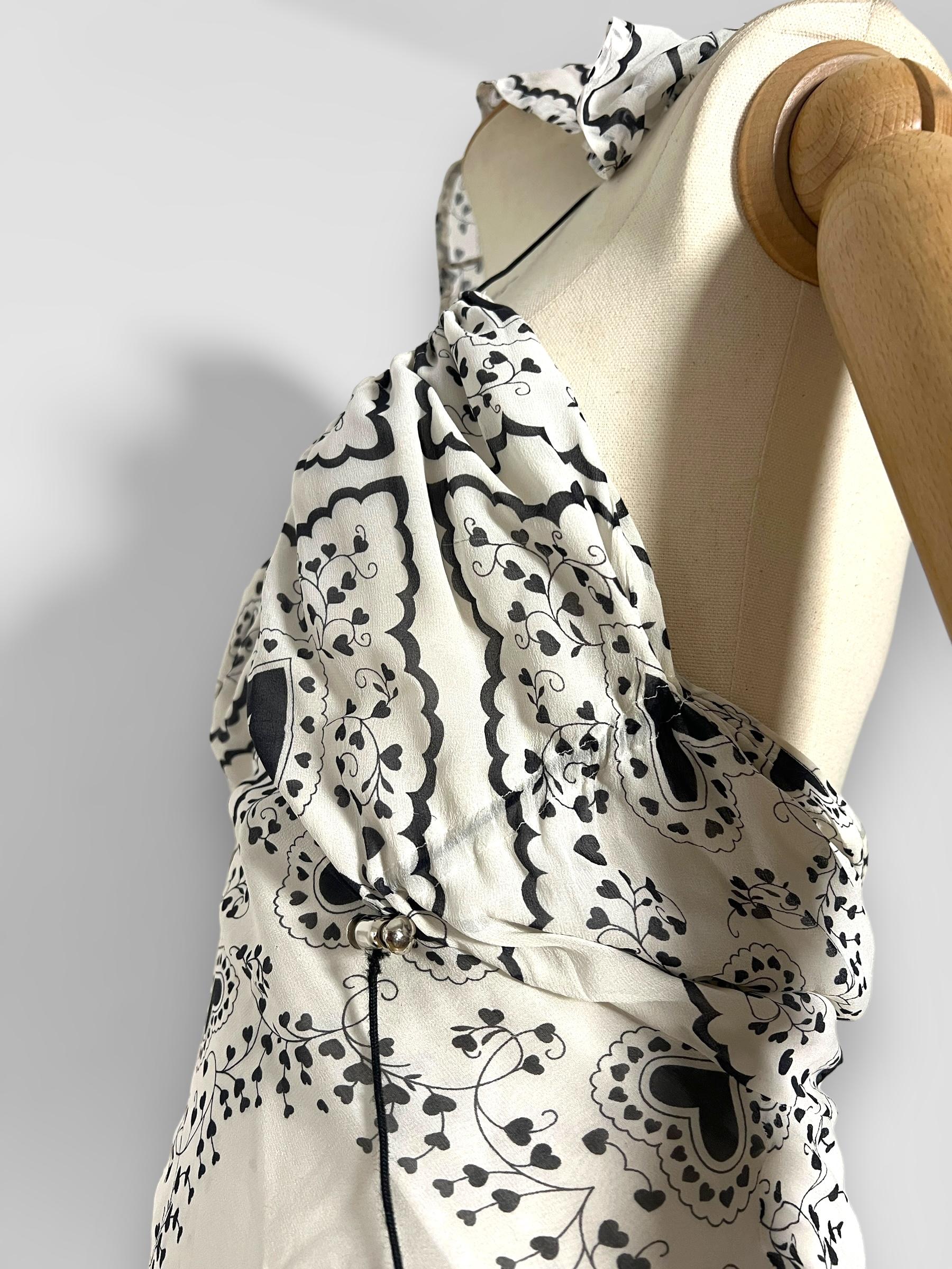 Vintage John Galliano 2002 Bandana heart print hooded silk dress For Sale 3