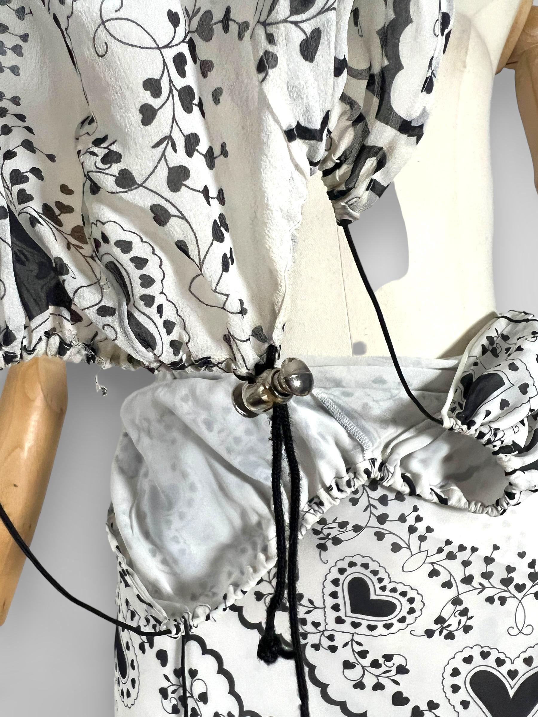 Vintage John Galliano 2002 Bandana heart print hooded silk dress 5
