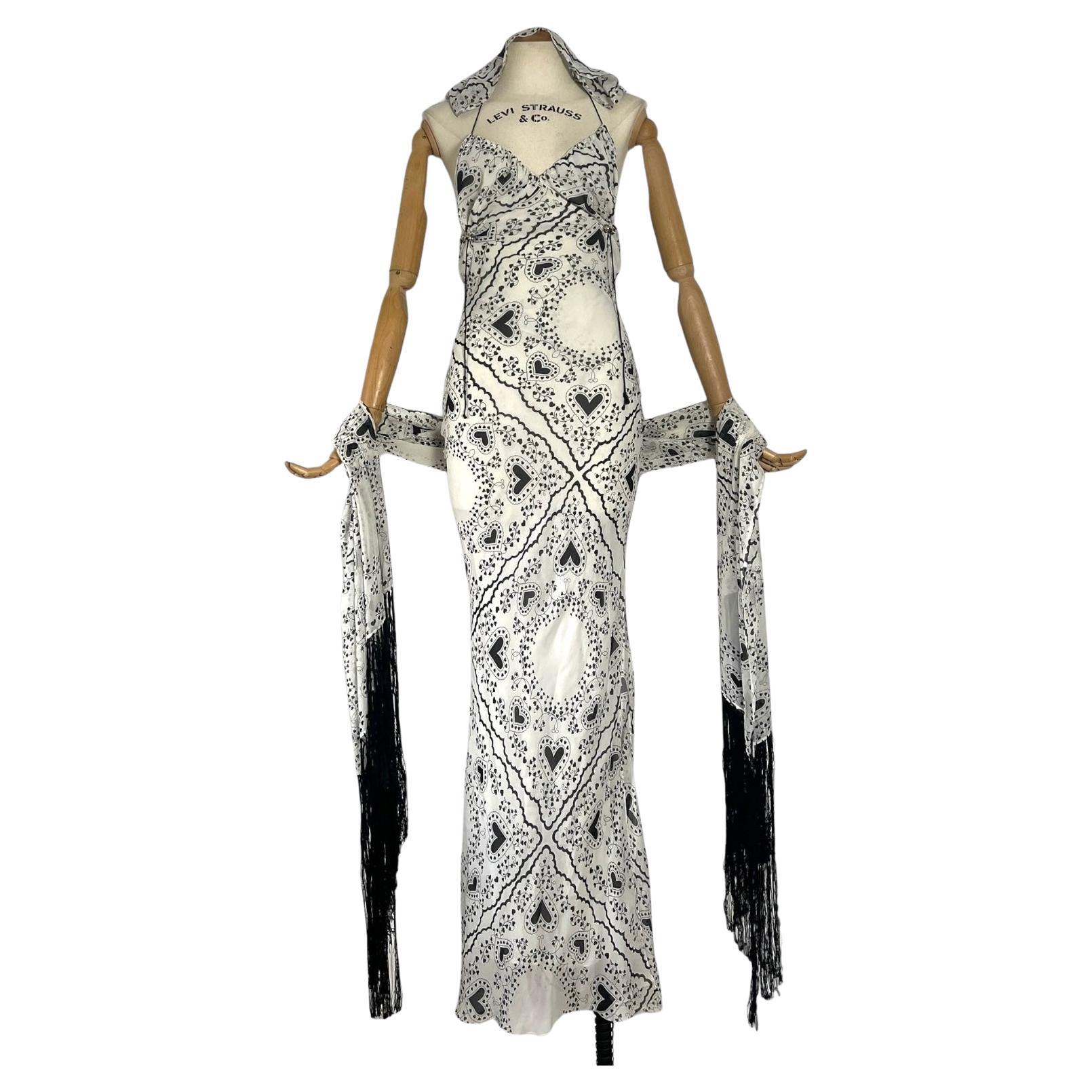 Vintage John Galliano 2002 Bandana heart print hooded silk dress For Sale