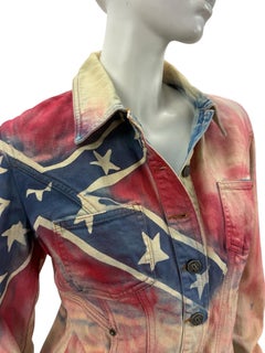 John Galliano 2000s Hand-Dyed Denim Jacket with Confederate Flag Motif US 8