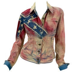 John Galliano 2000s Hand-Dyed Denim Jacket with Confederate Flag Motif US 8