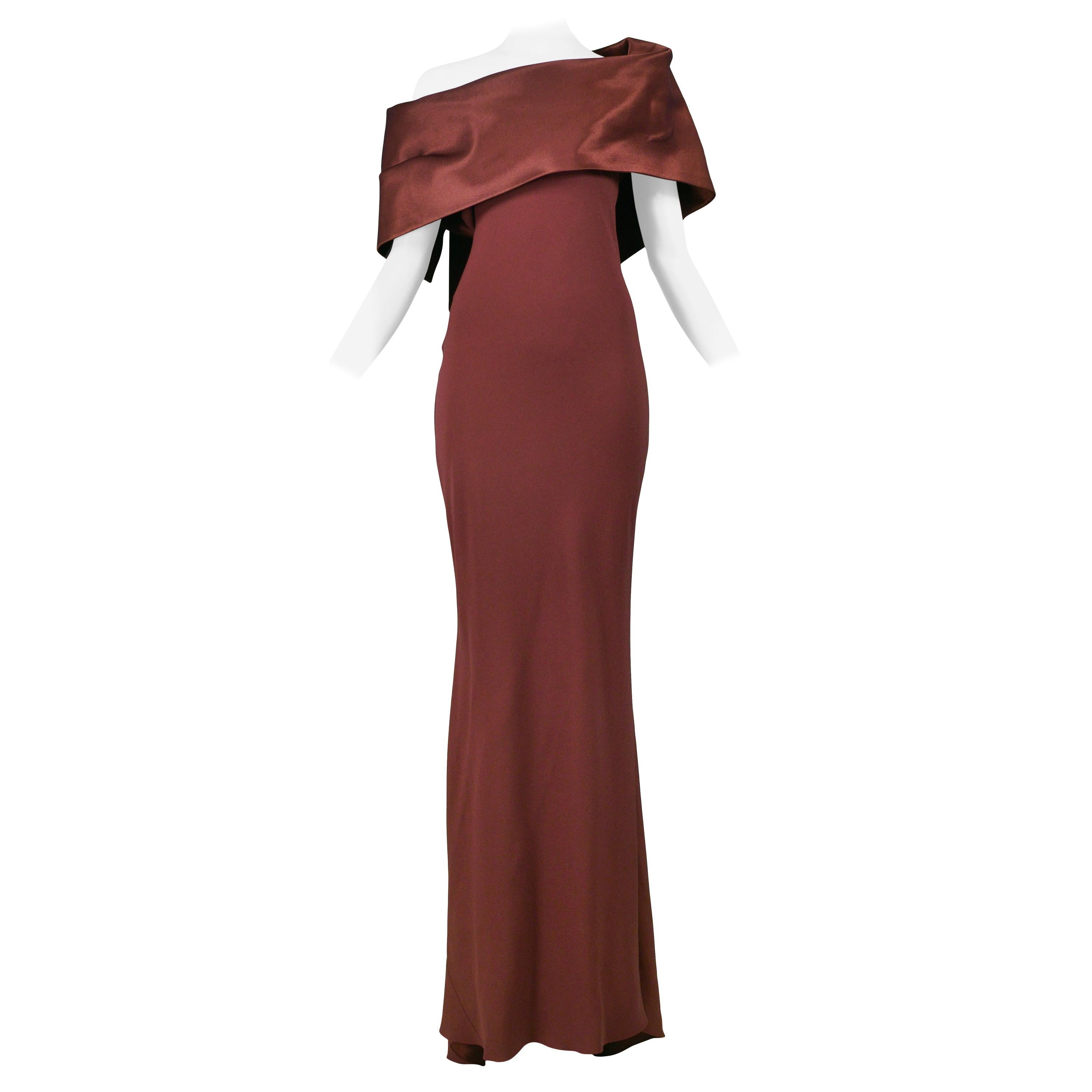 Vintage John Galliano Aubergine Satin Cold Shoulder Gown