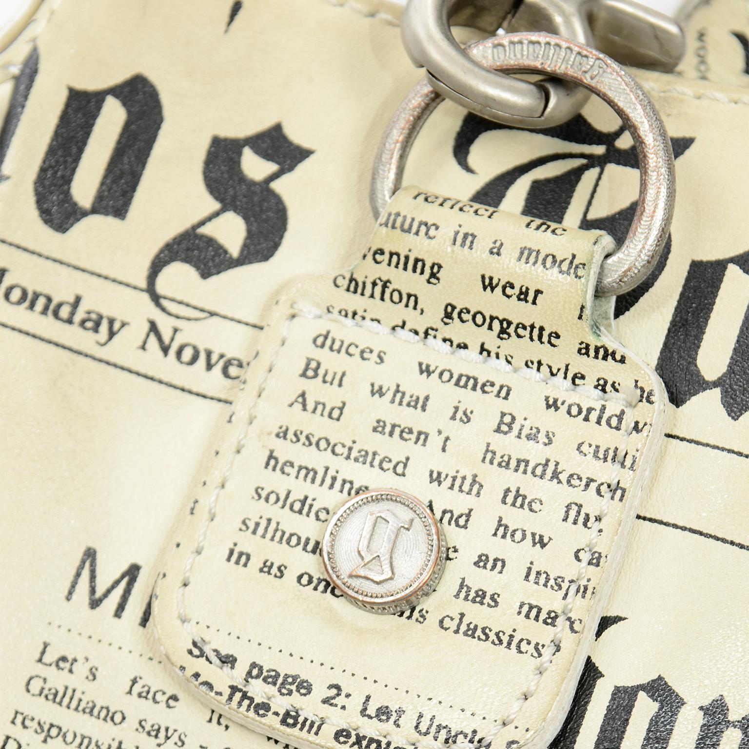 Beige Vintage John Galliano Bag Gazette Newspaper Newsprint Handbag