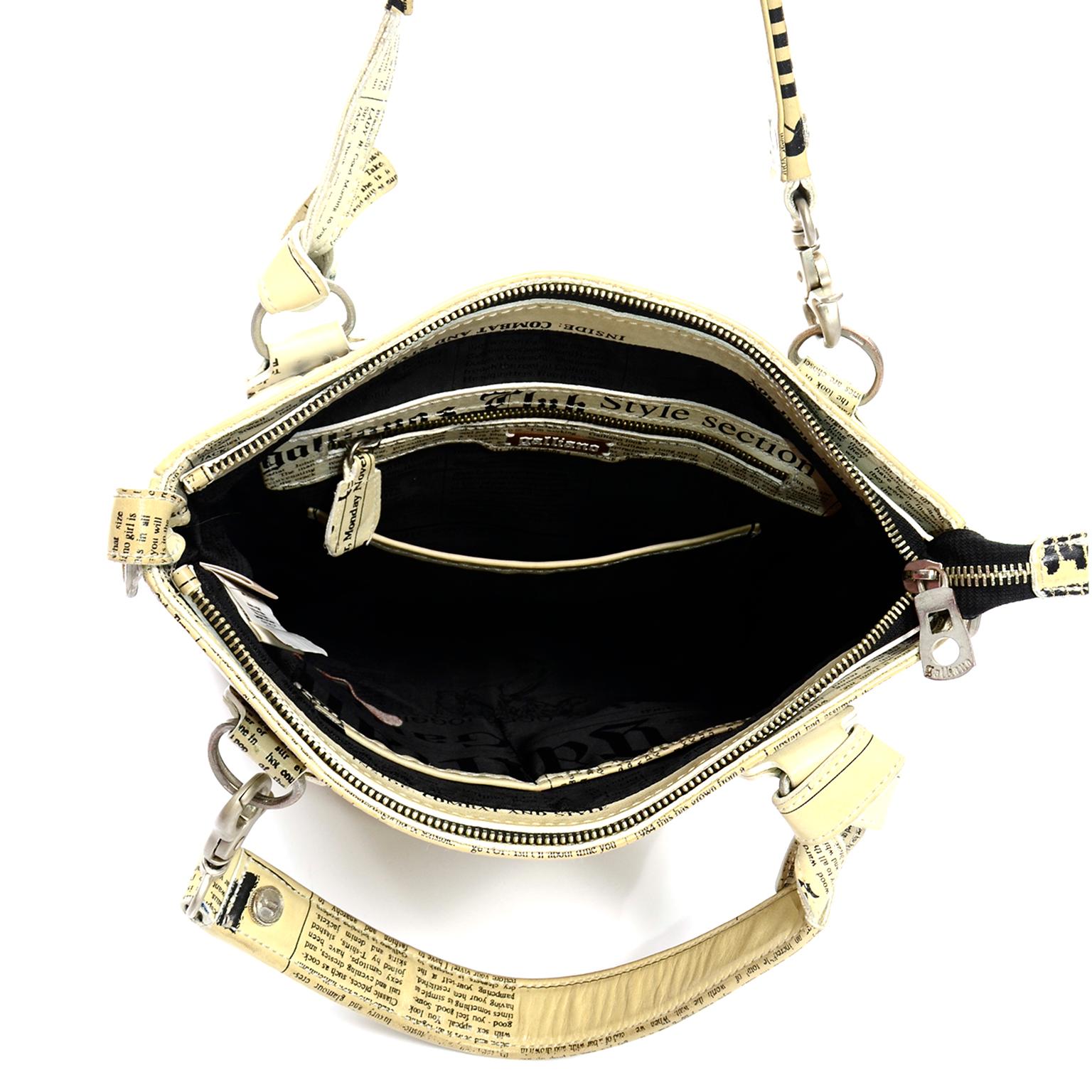 Vintage John Galliano Bag Gazette Newspaper Newsprint Handbag In Good Condition In Portland, OR