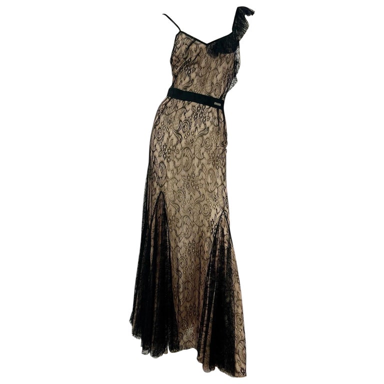 Vintage John Galliano Black Lace Bias-Cut Gown, 2007 For Sale at 1stDibs