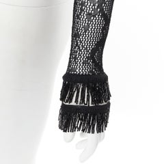 vintage JOHN GALLIANO black loose knit bead fringe cuff cardigan sweater S