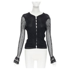 Vintage JOHN GALLIANO Schwarzer loser Strickpullover mit Perlenfransen-Manschetten-Strickjacke S
