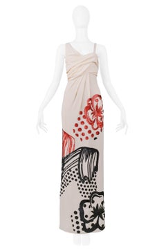 Vintage John Galliano Cream Gown with Black & Red Sequins 2007