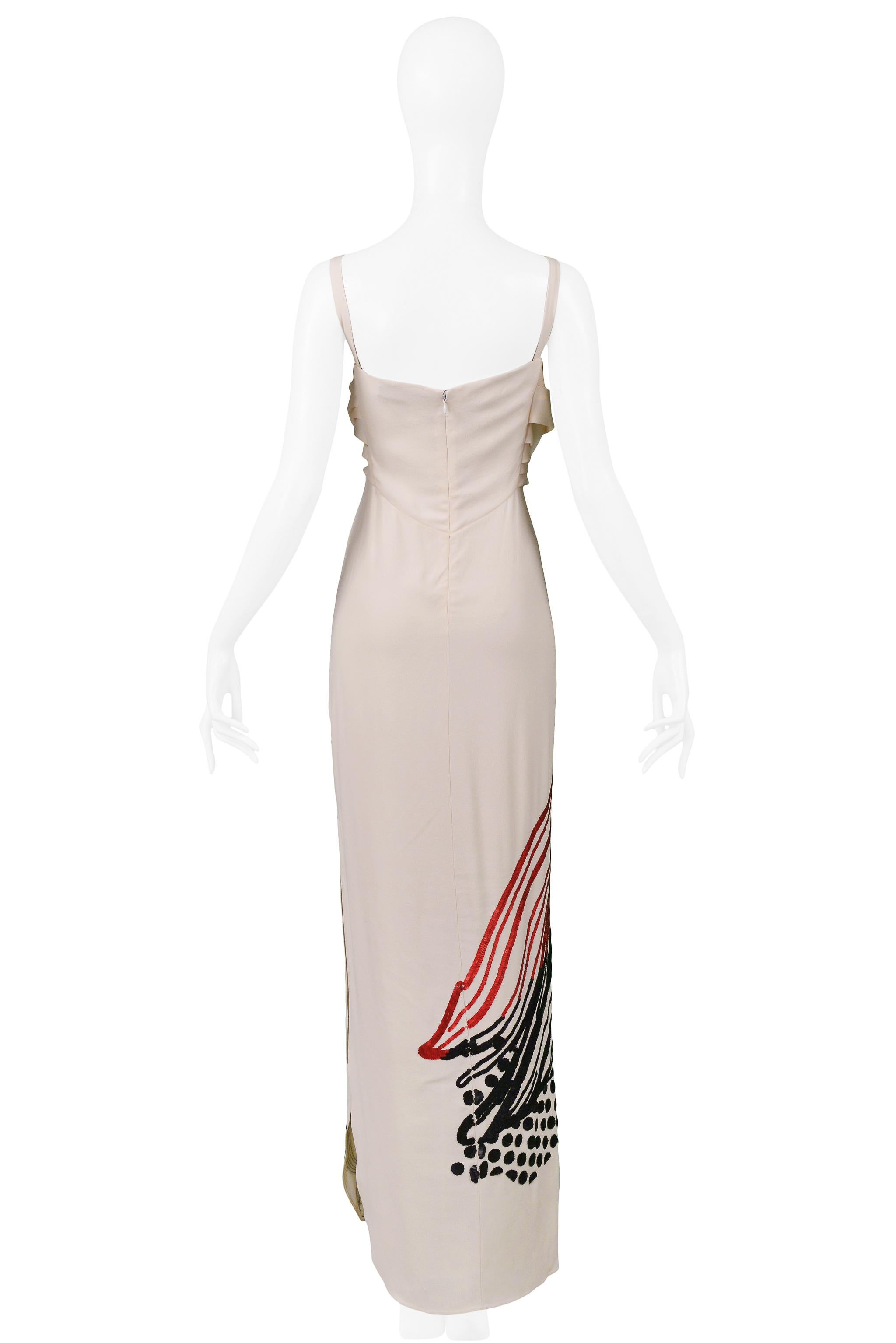 Vintage John Galliano Cream Gown with Black & Red Sequins 2007 For Sale 3