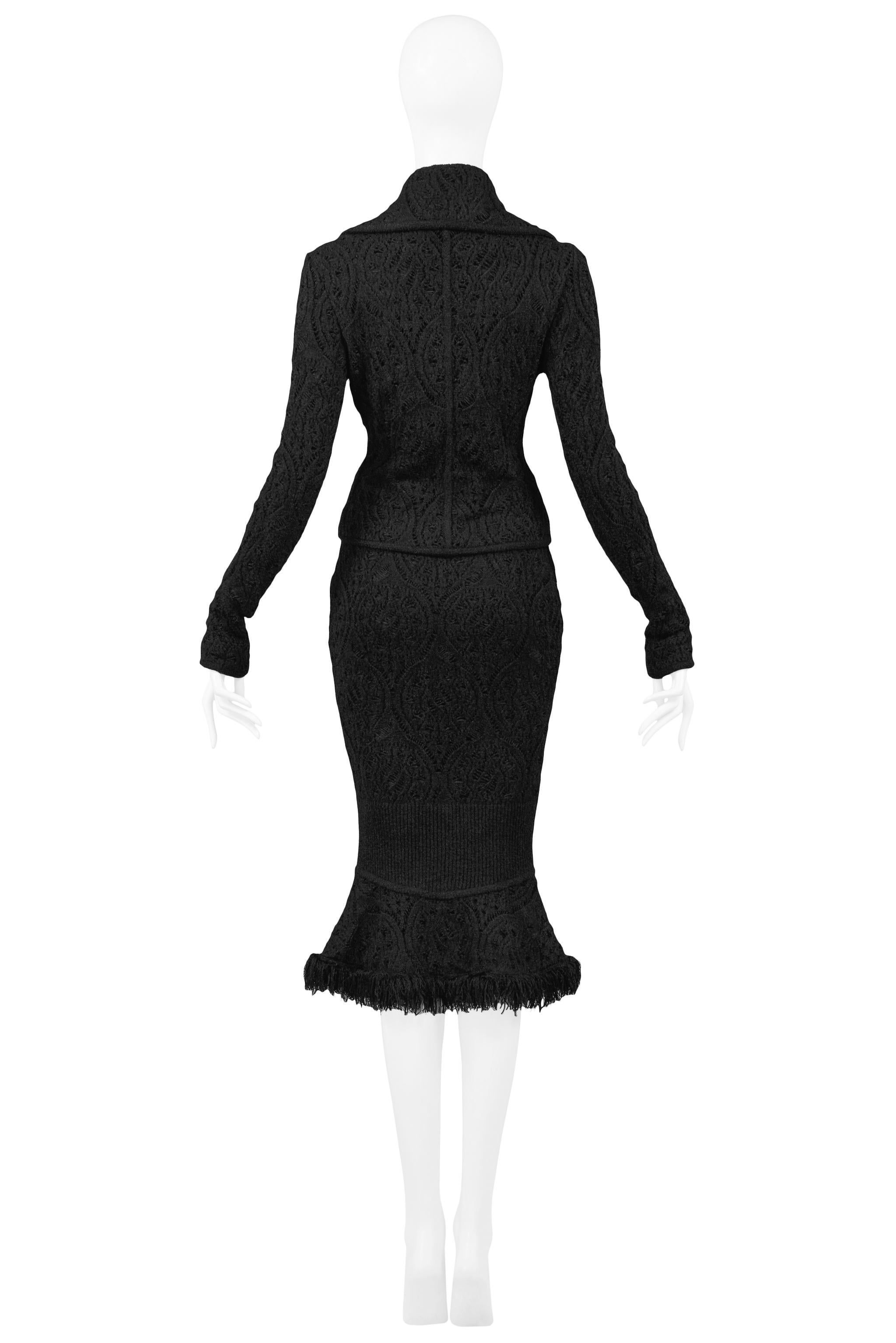 Black Vintage John Galliano Crochet Skirt Suit 1999