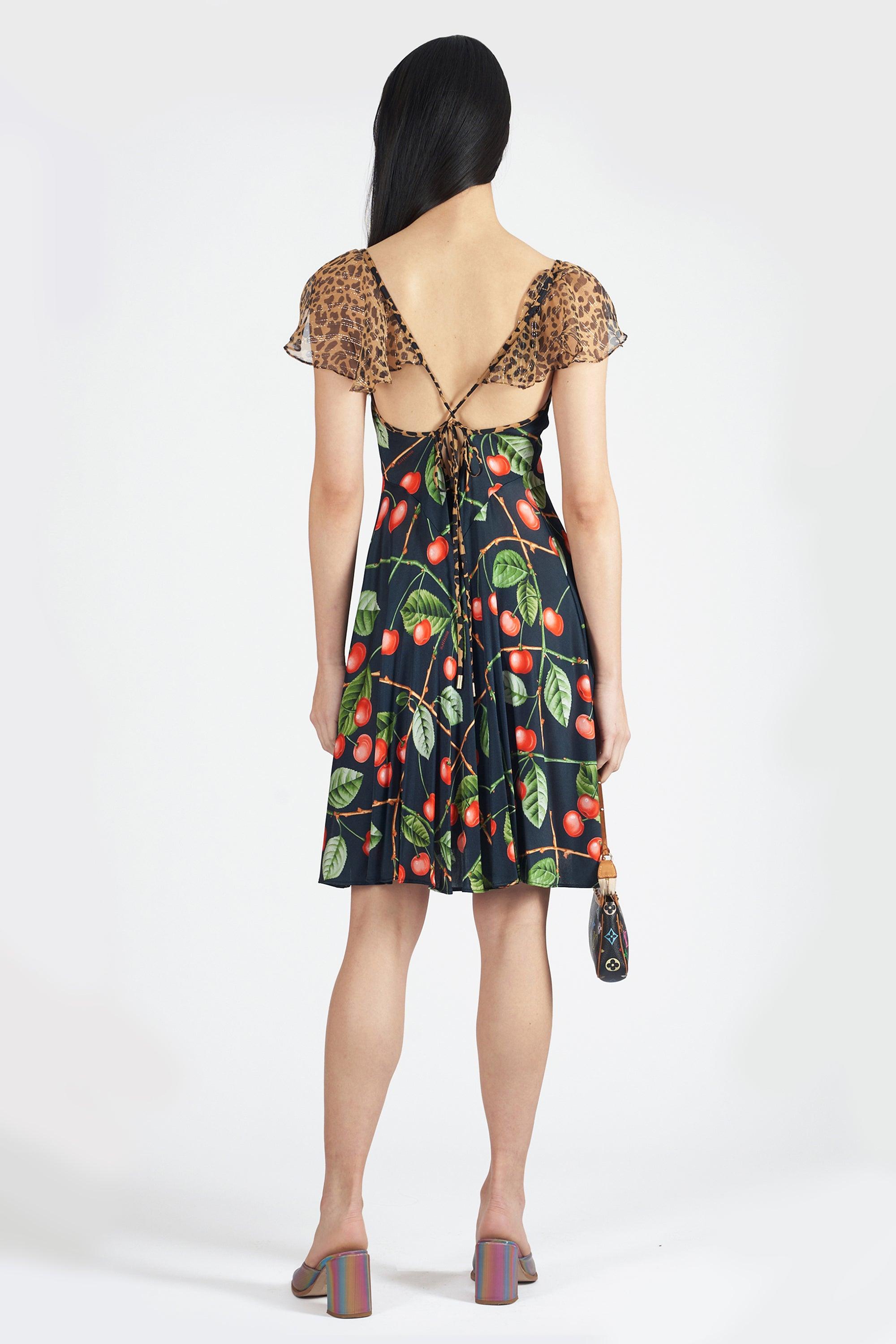 Vintage John Galliano F/W 2003 Cherry and Leopard Print Dress In Excellent Condition For Sale In London, GB