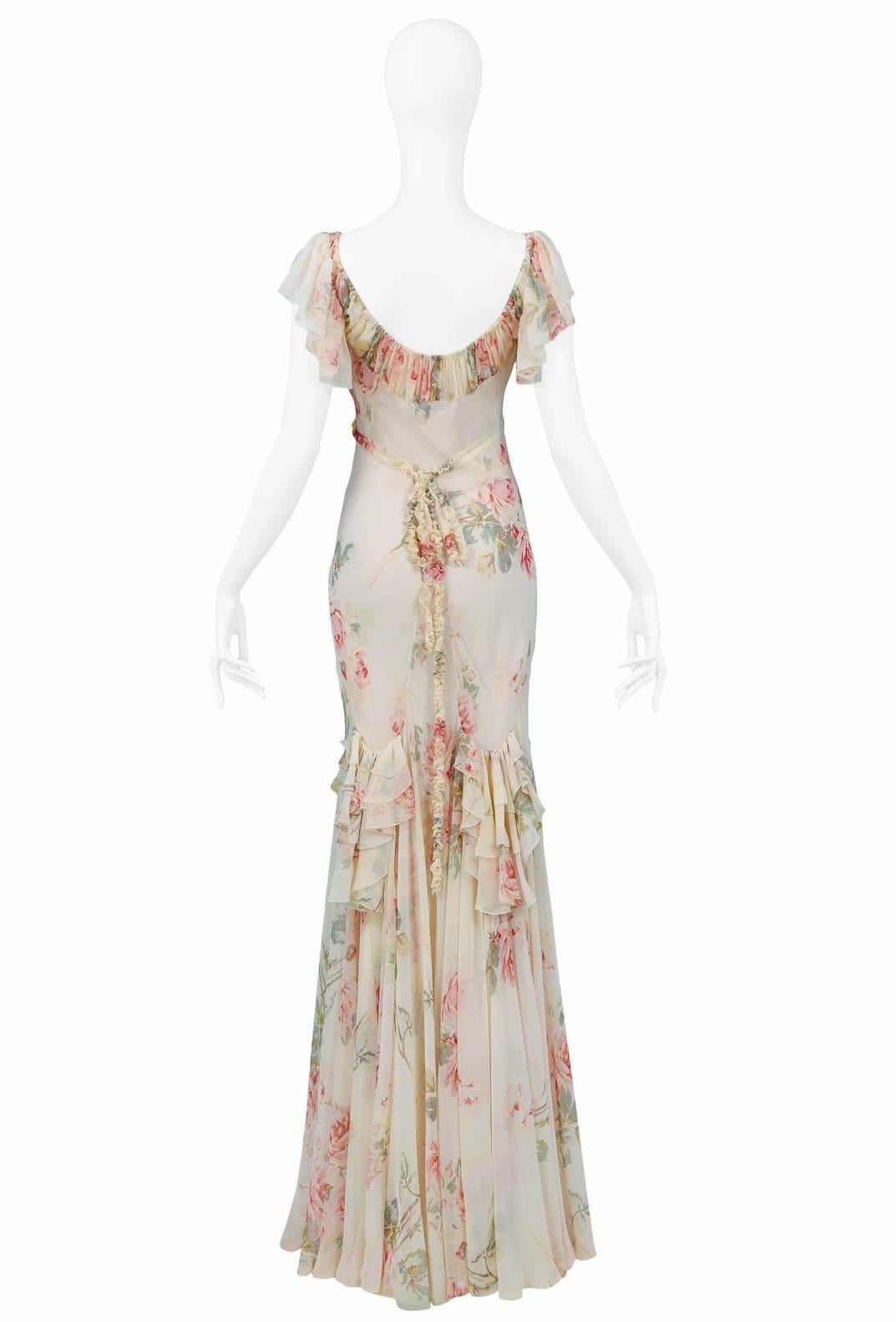 Vintage John Galliano Floral Chiffon Ruffle Gown 2001 1